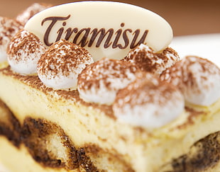 selective focus photography of Tiramisu food