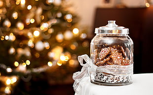 clear glass cookie jar, Christmas, New Year, cookies, holiday HD wallpaper