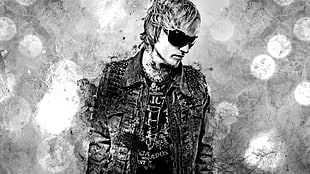 grayscale photo of man in jacket and sunglasses