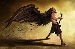 man with wings painting, anime, Dimebag Darrel, Pantera, wings HD wallpaper