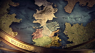 The Sunset Sea and The Shivering Sea map, map, Game of Thrones