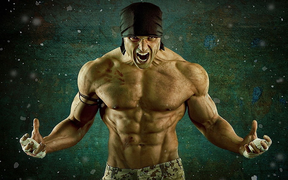 shouting topless man wallpaper, anger, Bodybuilder, CGI, men HD wallpaper