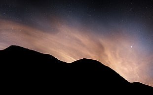 silhouette of mountain, night, night sky, stars, mountains