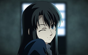 illustration of female with black hair anime character