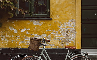 white step-through bike, Bicycle, Wall, Window