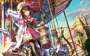 anime girl in carousel digital wallpaper