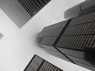 low angle photography of black buildings