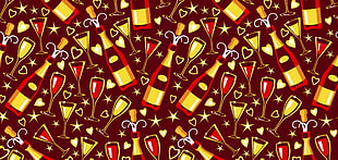 red and gold wine glass illustration HD wallpaper