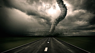 grayscale photograph of tornado