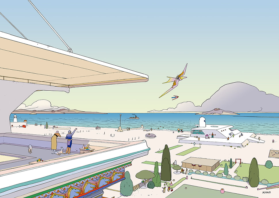 cruise ship wallpaper, Mœbius, comics, artwork, landscape HD wallpaper