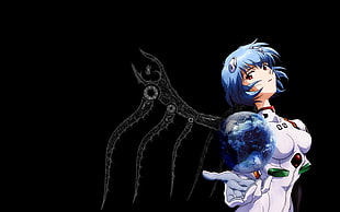 blue haired female anime character illustration HD wallpaper