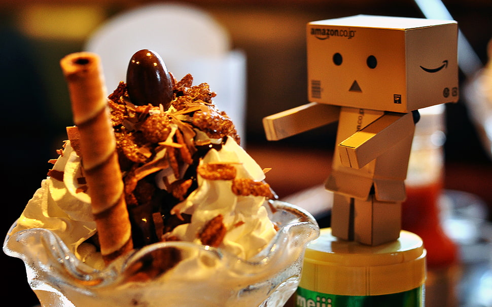 white and black chocolate shake and Danbo HD wallpaper