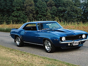 blue coupe, Chevrolet