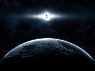 man on outer space over planet wallpaper, space