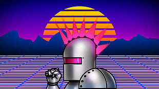 gray knight illustration, Neon Lazer Mohawk, 1980s, retro games, robot