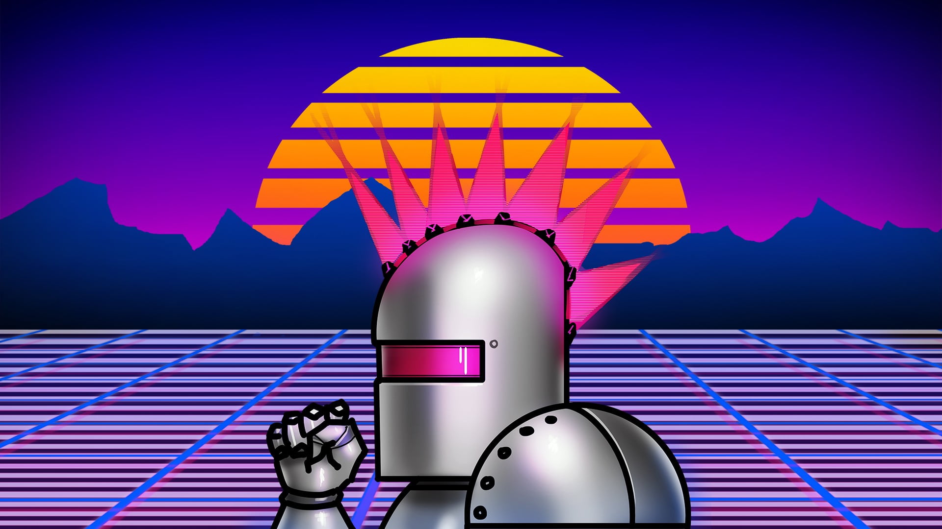 gray knight illustration, Neon Lazer Mohawk, 1980s, retro games, robot