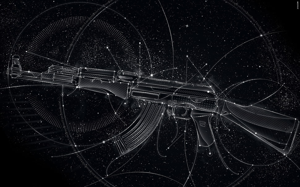 black and gray compound bow, weapon, AK-47, simple, Matei Apostolescu HD wallpaper