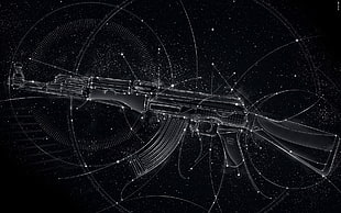 black and gray compound bow, weapon, AK-47, simple, Matei Apostolescu