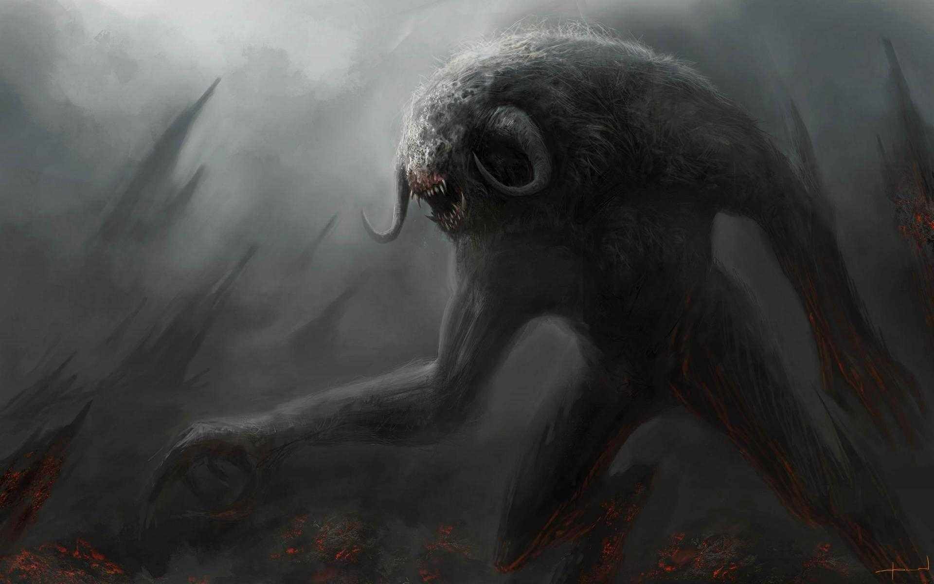 gray monster digital art, fantasy art