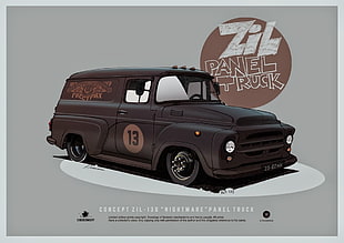classic black Zil Panel Truck illustration, concept art, USSR, A. Tkachenko