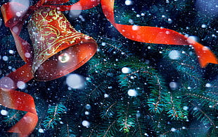 Christmas-themed red bell digital wallpaper