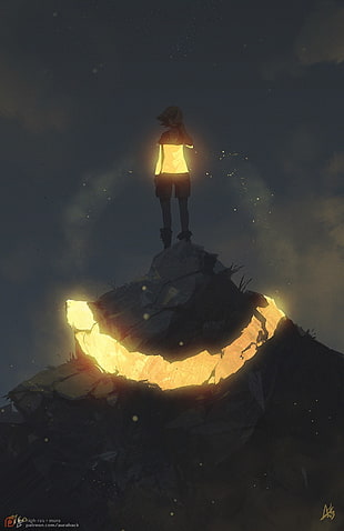 person on top hill anime, magic circle, anime HD wallpaper