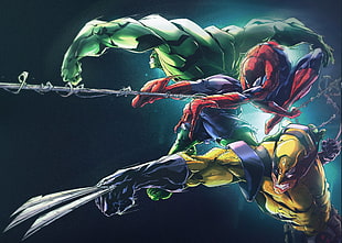 Spider-Man, The Incredible Hulk, and Wolverine digital wallpaper