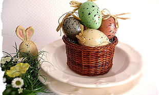 decorative eggs on basket HD wallpaper
