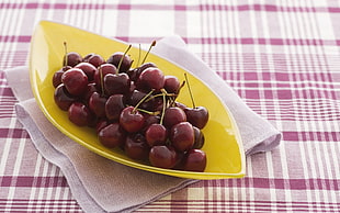 photo of cherry on yellow plate