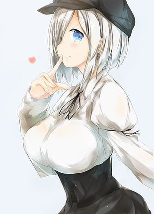 female anime character wallpaper, boobs, white  background, Hamakaze (KanColle) , Kantai Collection HD wallpaper