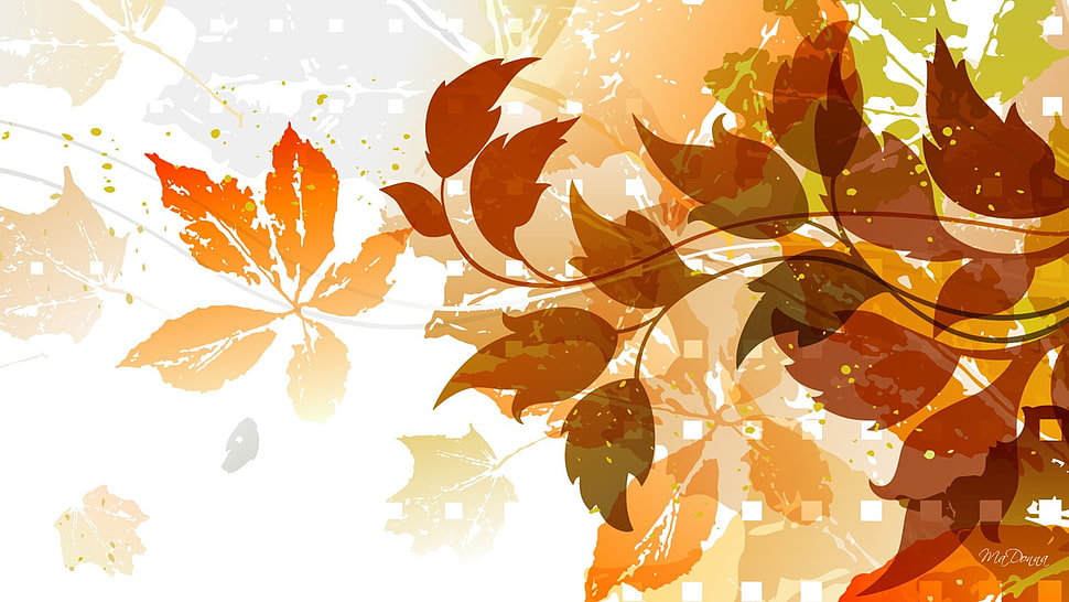 fall, leaves, artwork, plants HD wallpaper