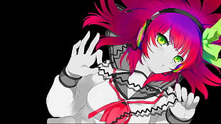 red and purple haired with black and white uniform female anime character