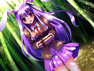 anime woman character wearing school uniform holding box illustration
