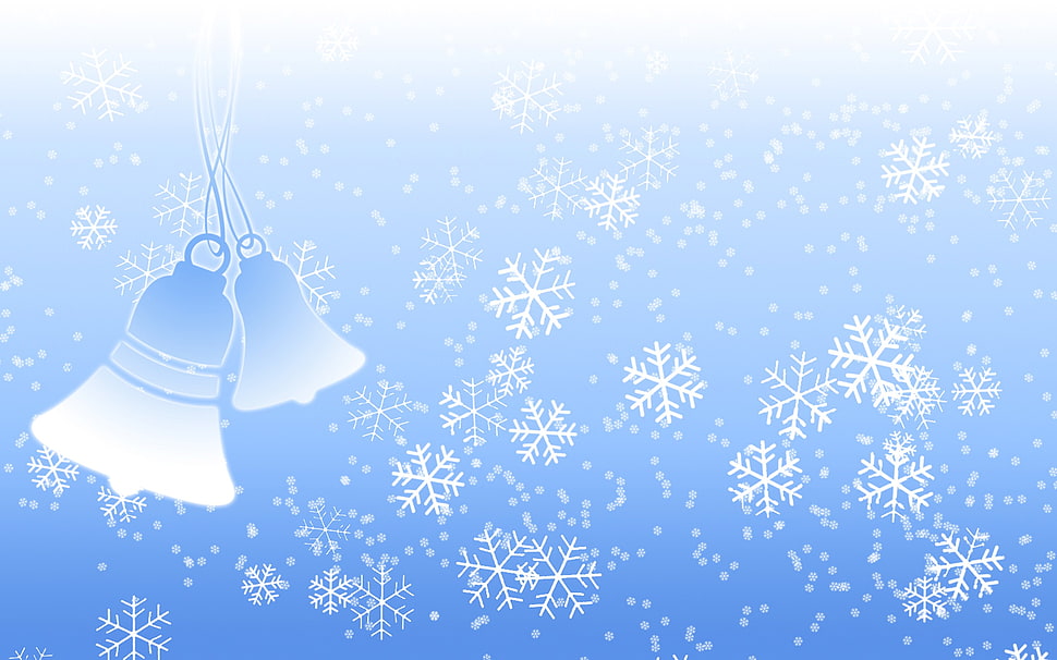snowflakes and bells illustration, New Year, snow HD wallpaper