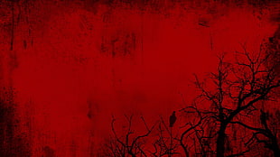 minimalism, trees, red background, grunge HD wallpaper