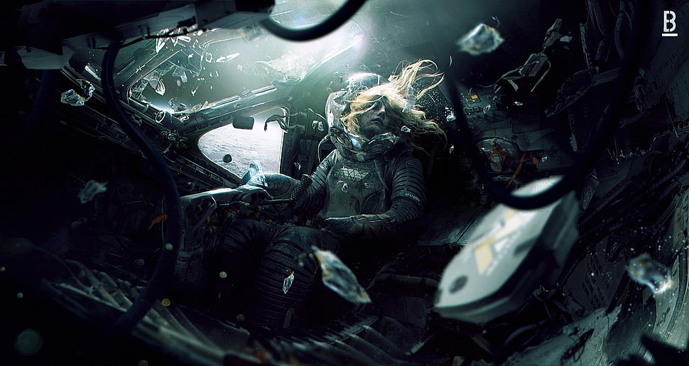 woman in space illustration HD wallpaper