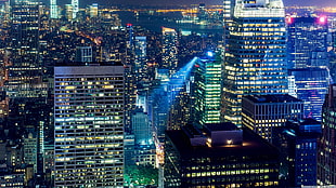 aerial view of a city during night, city