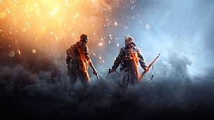 two person with guns illustration, Battlefield, Battlefield One