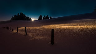 black wood post, nature, landscape, winter, snow