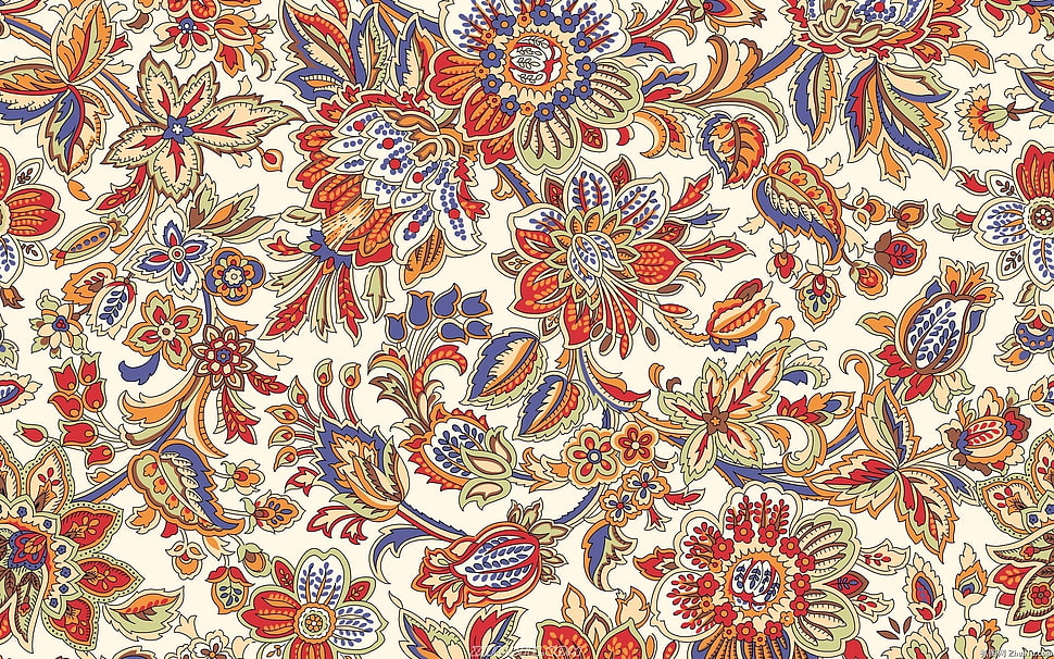 white and red floral illustration HD wallpaper