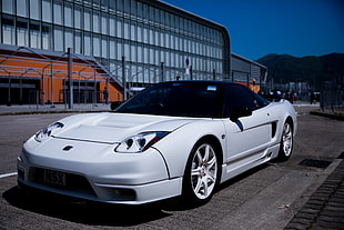 white convertible coupe, Sports car, Side view, White