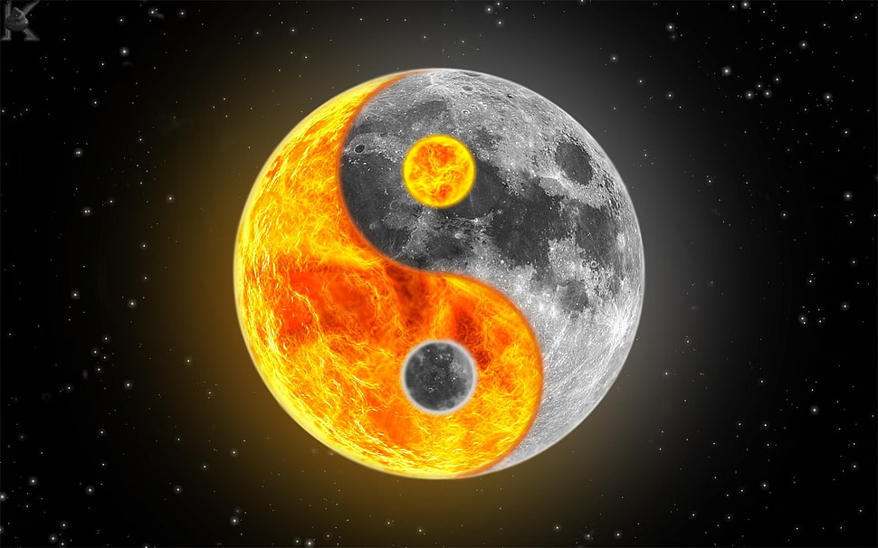 sun and moon collide yin-yang digital wallpaper, Yin and Yang, Moon, stars, Ying Yang HD wallpaper