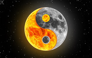 sun and moon collide yin-yang digital wallpaper, Yin and Yang, Moon, stars, Ying Yang