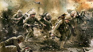 soldiers in battlefield painting, The Pacific, World War II, HBO HD wallpaper