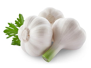 three garlic bulbs