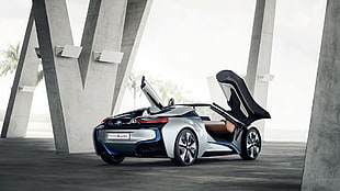 black and white coupe die-cast model, BMW i8, car, BMW, vehicle HD wallpaper