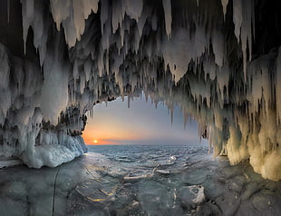 snow cave under golden hour, landscape, nature