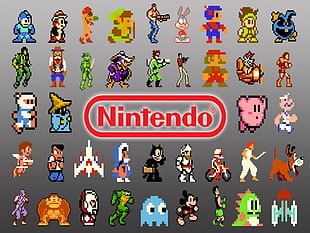 Nintendo logo, video games, collage, Nintendo, pixels