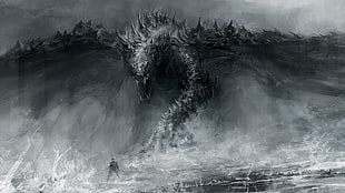 painting of gray and white dragon