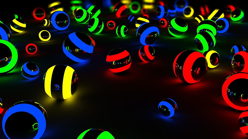 LED ball toy lot, billiards, balls, digital art, neon HD wallpaper